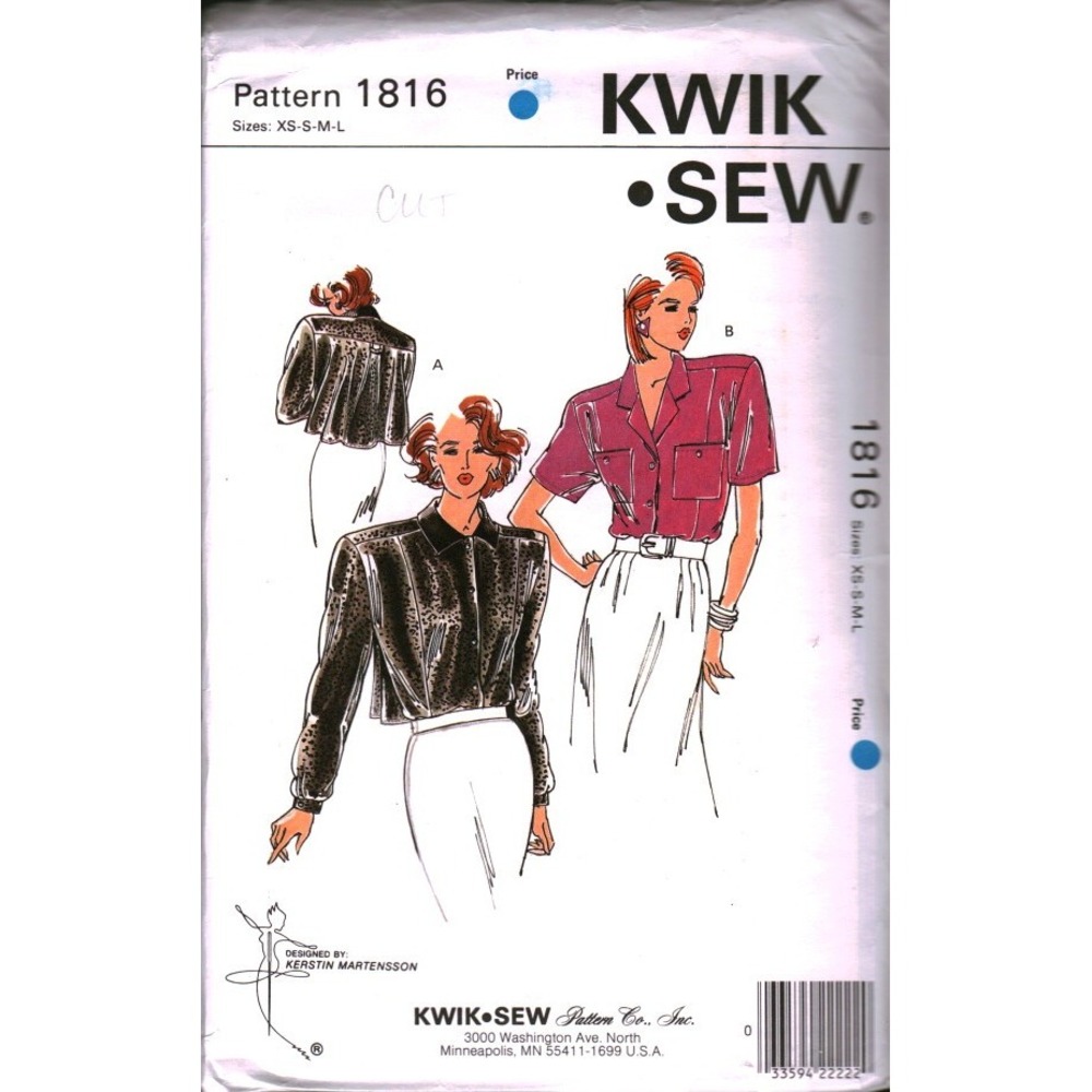 Kwik Sew 1816 Vintage 80s Blouse Sewing Pattern Kerstin Martensson XS-S Cut